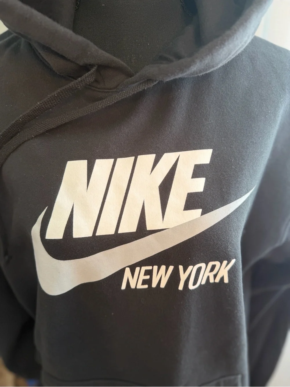 Nike Black Hoodie with White Nike Swoosh and New York Text